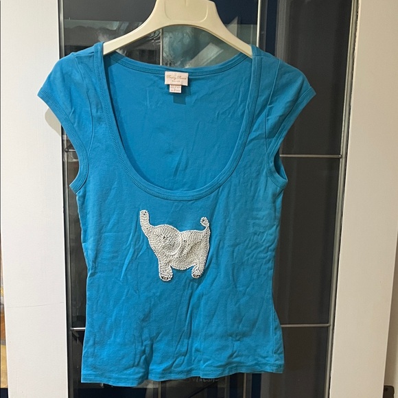 Tracy Reese Turquoise Top with Beaded Elephant - Picture 1 of 7